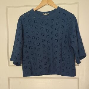 Madewell Blue Embroidered Top